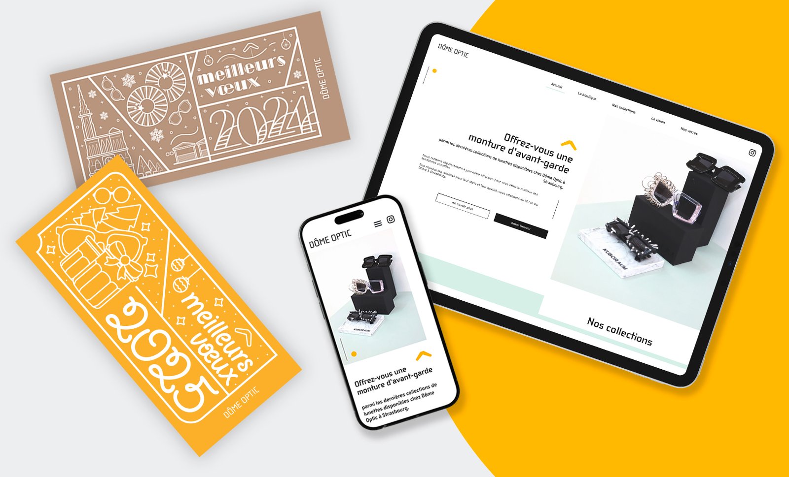 Projet Dôme Optic, réalisations graphiques cartes et site internet